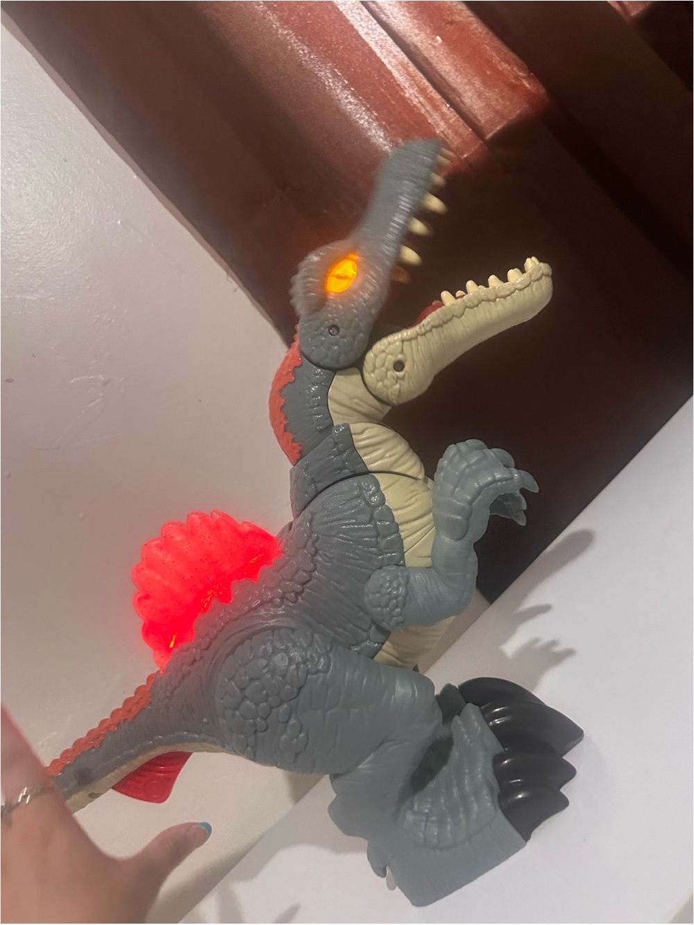 Glow-Back Dinosaur Action Figure – Gray and Red Kids Toy
